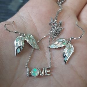Adorable Opal Sterling Silver Love Set
